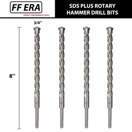 FF ERA 4-Pack SDS Plus 3/4 inch x 8 inch Rotary Hammer Drill Bits, Carbide Tipped for Brick, Stone and Concrete (3/4'' x 8'')