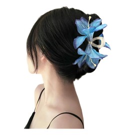 Hair Clip, Large Floral Hair Clip, Hair Clip, Hair Claw, Spring and Summer, Korea, Cute, Fashionable, Popular, Hair Ornament, Hair Arrangement Accent (Blue)