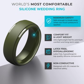 ThunderFit - Anillo de silicona para hombre, borde escalonado, alianza de goma, 10 mm de ancho, 2.5 mm de grosor, 6.5 - 7 (17.35mm)