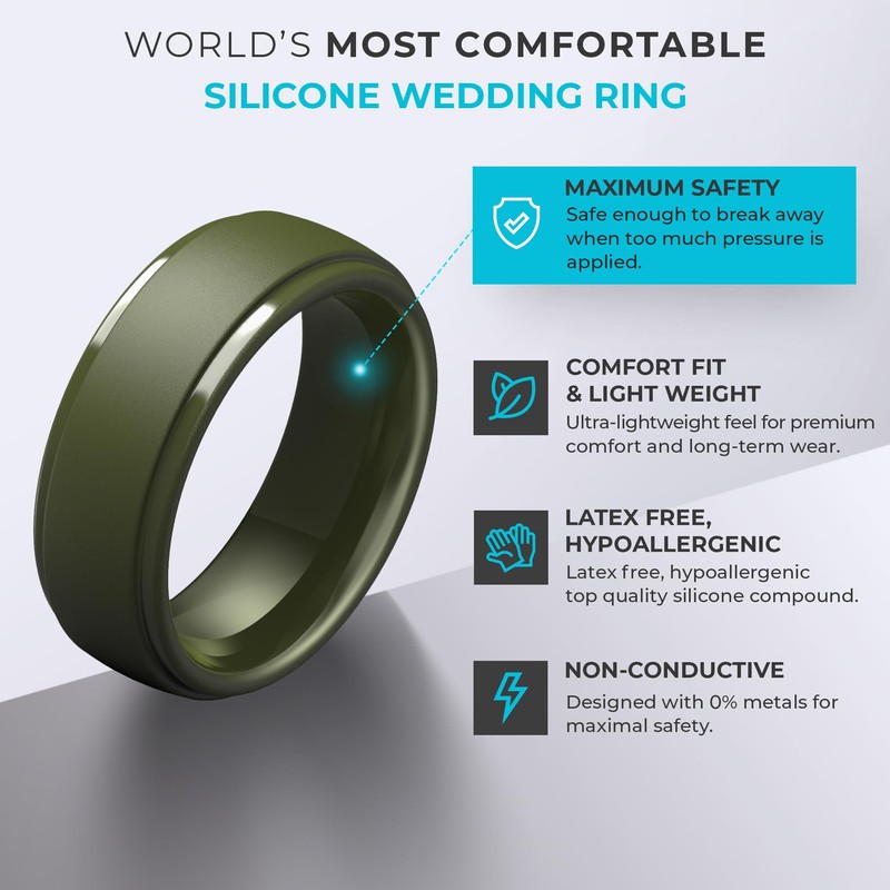 ThunderFit - Anillo de silicona para hombre, borde escalonado, alianza