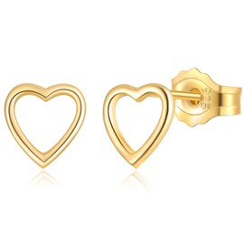 Deyanse Silver Stud Earrings for Women, 925 Sterling Silver Stud Earrings, 5mm Heart Small Sleeper & Cartilage Gold Plated Studs Earrings Gifts for Birthday Valentines Graduation with Gift Box