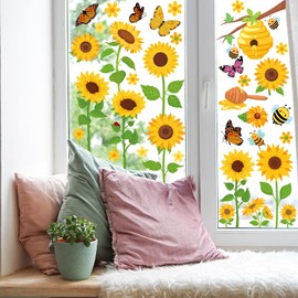 8 Sheets 95Pcs Reusable Sunflower Window Stickers, Anti-Collision Stickers for Glass Door, Window Decorations for Home, School, Kindergarten, Shop.