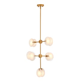 VANZARLA 5-Light Sputnik Pendant Light Gold Finish, Modern Glass Chandelier for Foyer, Vintage Hanging Light Fixture for Entryway Kitchen Dining Room Bedroom