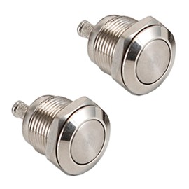 Powice 12 mm Push Button Waterproof Momentary Reset Switch Made of Stainless Steel, Push Button with Screw Feet 3A/12V/24V, Suitable for Cars, Ignition Systems, Doorbells (Flat Head)