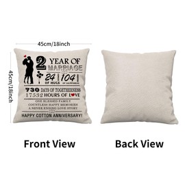 HAFRILY 2nd Wedding Anniversary Cushion Cover Gifts 45x45cm Cotton Anniversary Cushion Cover for Him or Her Marriage Keepsake Decoration Gift for Couple Husband Wife