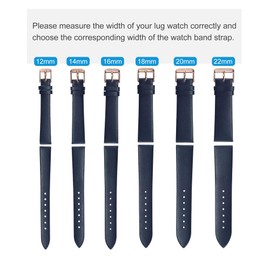 QUARKZMAN Dark Blue Genuine Leather Strap 22 mm Width, Flat Thin Elegant Leather Strap, Rose Gold Buckle for Men and Women