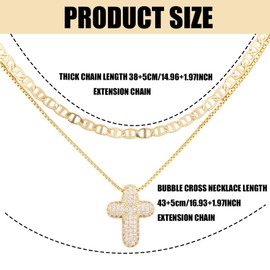 Mikovivi 2pcs CZ Cross Pendant Necklaces, Stackable Dainty Gold Cross Choker Chain Trendy CZ Diamond Crucifix Charm Simple Jewelry Gift for Women