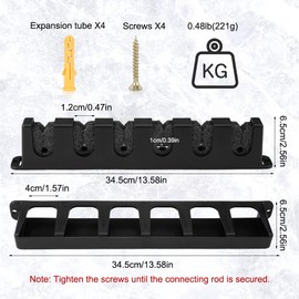 1 Pair of Fishing Rod Holders for Wall Mounting for 6 Rods, 34.5 x 6.5 cm Horizontal Vertical Fishing Rod Holder Storage, Rod Holder Wall Mount, for Garage, Boats and Wall Storage (Black)