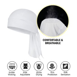 MELASA Cycling Bandana Skull Cap, Cooling Durag Helmet Liner, Sweat Head Scarf Running Hat Beanie for Men Cycling Motorcycle Running(White)