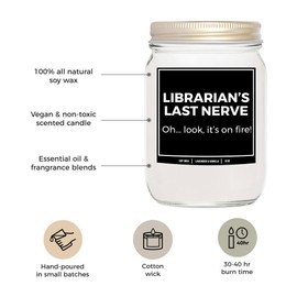 You Nique Designs Funny Librarian Last Nerve Candle 8oz, Library Gifts for Librarians - School Librarian Appreciation Presents, Cool Gift Ideas for Librarians (Mahogany Teakwood)