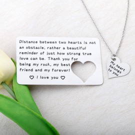 Engraved Wallet Inserts Card Long Distance Couples Gifts Metal Wallet Insert Necklace Couple Matching Set