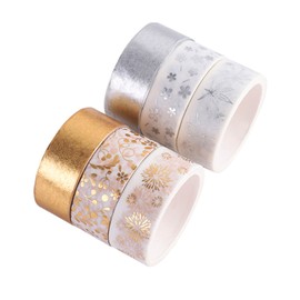 WIICOYK Masking Tape, White, Fashionable, Gold Foil Stamping, Cute, Floral Pattern, For Gift Packaging, DIY Crafts, Notebook Decoration, 0.6 inch (15 mm) Wide, 6 Rolls / 12 Rolls Set (Gold Foil +