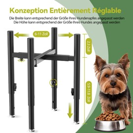 HTtoy Verstellbarer Hundenapf-Ständer, 4 Höheneinstellungen, für Futternäpfe 6-11 Zoll, Geeignet für große, Mittlere & Kleine Hunde, ideale erhöhte Futterstation. (Einzelne)
