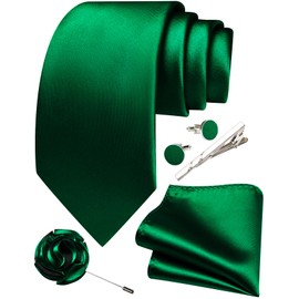 Ailisus Emerald Green Ties for Men Silk Satin Necktie and Pocket Square Cufflinks Tie Clip Lapel Pin Set Wedding Business 5PCS