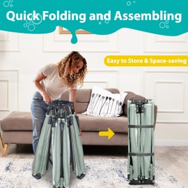 ICAREWAY Foldable Playpen for Babies and Toddlers, 50x50 Inches Portable Playpen, Kids Collapsible Play Pen with 2 Handlers, Indoor & Outdoor Baby Fence Play Area with Visible Mesh, Light Green