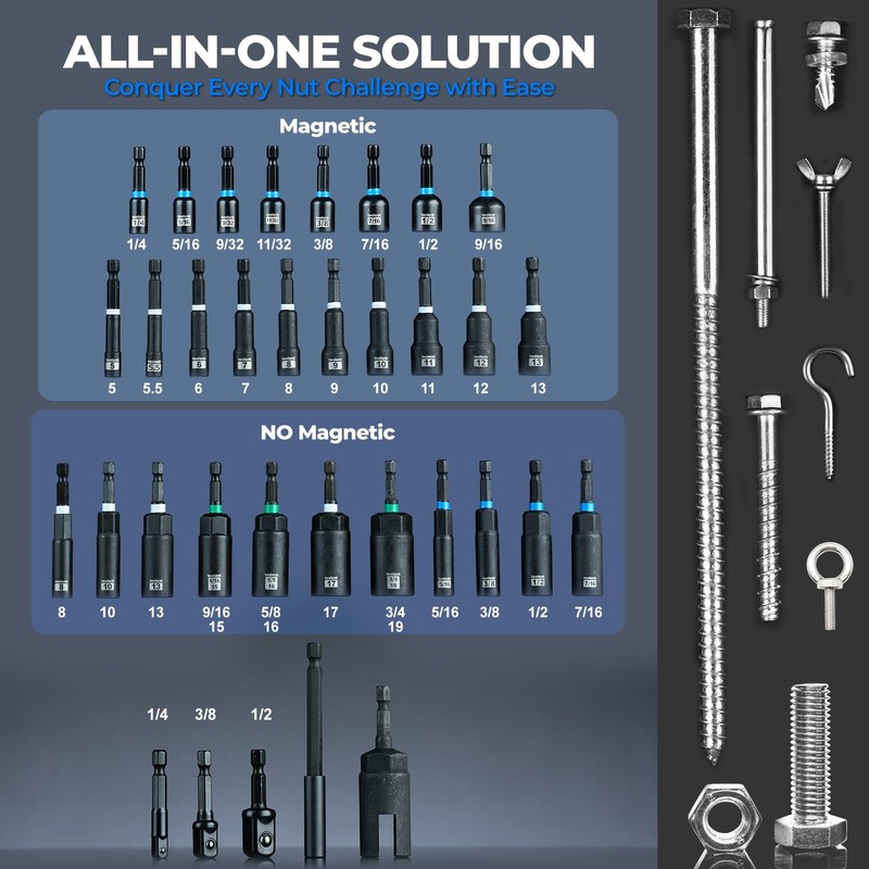 toolant 34 Piece SAE/Metric Nut Driver Set, Impact Driver Bit