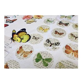 Vintage Butterfly Music Note Fabric Cotton Material for Curtains, Upholstery Dress - Floral Print Textile - 280cm Extra Wide Canvas (sold by the metre), Cream, SAMPLE 10CM X 10CM