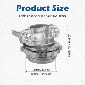 WENORA 25 Pack 1/2 inch Clamp Type Cable Connectors, Zinc Alloy Wire Clamps for NM Cables, Electric Wires, Metallic Conduit, Electrical Box, Silve