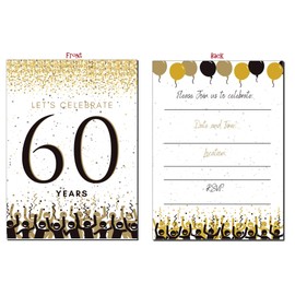 Elcer 60th Birthday Party Invitations Years celebration Happy Anniversary 5 x 7 Black & Gold Invitations Fill In Style 20 Count with Envelopes You're Invited Surprise Party (White)