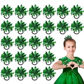 Shappy 24 Pcs 2 Color Mini Pom Poms Hair Ropes for Cheerleading 4 Inch Elastic Cheering Ponytail Holder Cheer Party Gifts(Green)