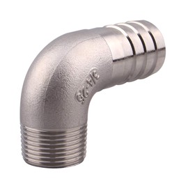 DERNORD 1" Hose Barb x 3/4" Male NPT Stainless Steel 90 Degree Elbow- Home Brew Pipe Fitting