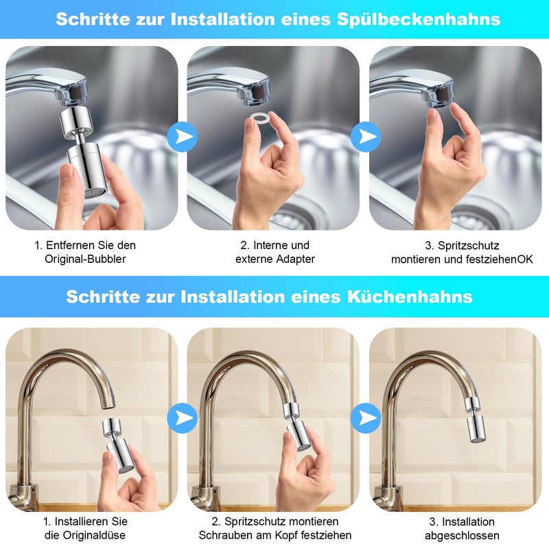 Set of 2 Swivel Tap Attachments, Tap Extension with Water