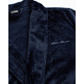 Eddie Bauer Mens' Plush Bathrobe- Soft Fleece Spa Bath Robe with 2 External Pockets and Belt for Men, Size Small-Medium, Navy