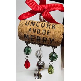 Ganz Witty Wine Cork Beaded 3.5 Inch Christmas Ornaments (UNCORK and BE Merry)