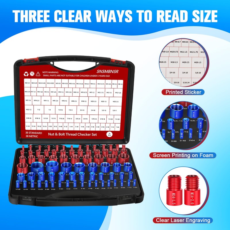 76Pcs Thread Checker, Nut and Bolt Thread Checker 38 Standard