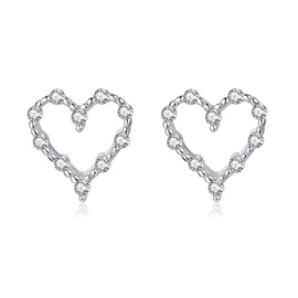 Reffeer 925 Sterling Silver Hollow Heart Stud Earrings for Women Teens Girls CZ Open Heart Earrings Stud Hypoallergenic (A-Silver)