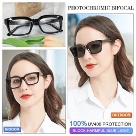MARE AZZURO Photochromic Bifocal Reading Glasses Women Blue Light Blocking Oversized Readers Sunglasses 1.0 1.5 2.0 2.5 3.0 3.5 4.0 (Black, 400)