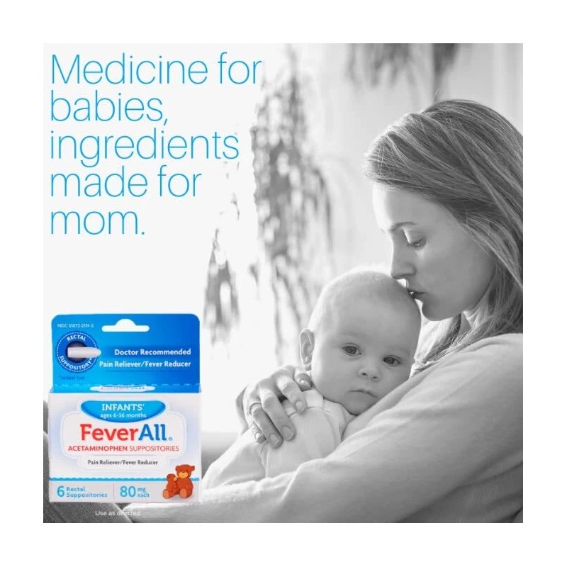 Feverall Infant Fever Reducer Suppositories 80mg for Ages 6 to