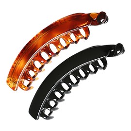 NTRUXZP Pack of 2 Ponytail Hair Clip Banana Clip Women's High Quality Robust for Women and Girls, Large Black and Brown