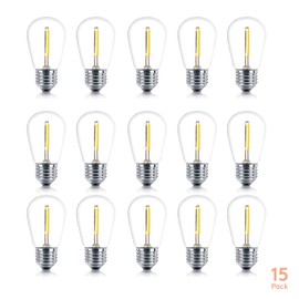 Brightech Ambience PRO Replacement LED Light Bulbs, 1 Watt LED Edison-Inspired Exposed Filaments Plastic Bulbs, S14 Energy Efficient Outdoor String Lights Bulbs - 15 Pack