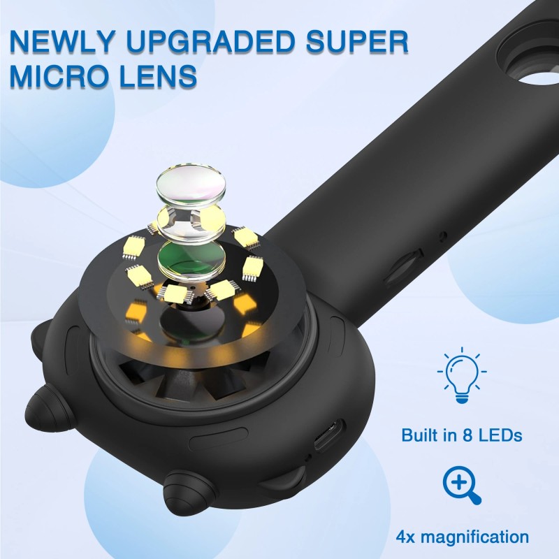 Kids Microscope Digital Camera Magnifying Glass Toys with 8 LED