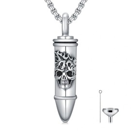 PELOVNY Skull Urn Necklace for Ashes 925 Sterling Silver Skull Bullet Necklace Cremation Jewelry Memorial Keepsake for Women Men