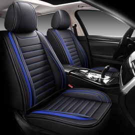 MINGBRON Leather Car Seat Covers, Universal Faux Leather Car Seat Covers 5 Seats, Automotive Seat Covers for Most Sedans SUVs Trucks, Front and Rear Seat Covers,Black Blue