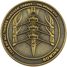 Rowing Coin, Christian Sports Coin for Young Athletes, for Boys and Girls, Gift for Rowers or Rowing Team, I Can Do All Things Through Christ, Antique Gold Plated Challenge Coin, Philippians 4:13