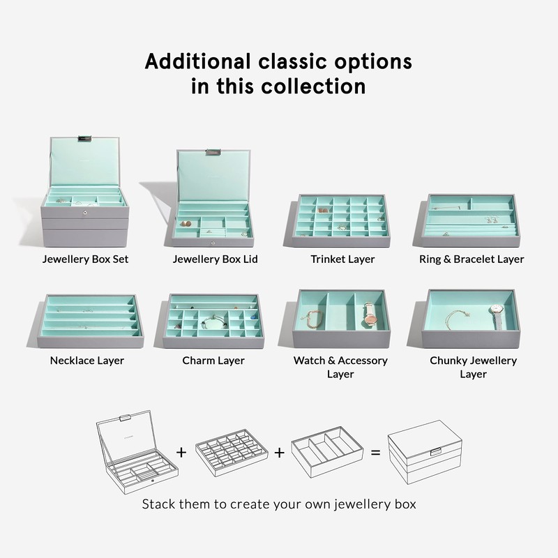 Stackers Dove Grey & Mint Classic Medium Jewellery Box Chunky