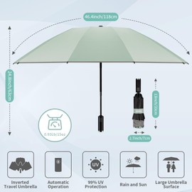 Yoobure Inverted Travel Umbrella, Automatic Umbrellas for Rain, Windproof Compact Umbrella with Reflective Stripe, Folding Sun Umbrella UV Umbrella, Portable Large Umbrella for Backpack, Lightweight