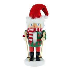 Clever Creations Skiing Santa 8 Inch Traditional Wooden Nutcracker, Festive Christmas Décor for Shelves and Tables