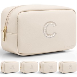 Vlando Gift for Women Small Cosmetic Pouch Make up Bag PU Leather Makeup Bag Monogram Gifts for Teen Girls Women Preppy Stuff C