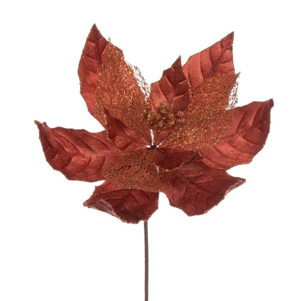 Vickerman 11" Copper Velvet and Glitter Mesh Poinsettia Flower on