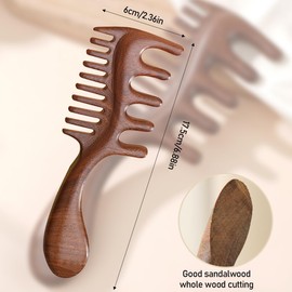 ZORVYN Natural Sandalwood Multi Wide Tooth Comb - Meridian Massage Comb Anti Static Head Body Gua Sha Tool