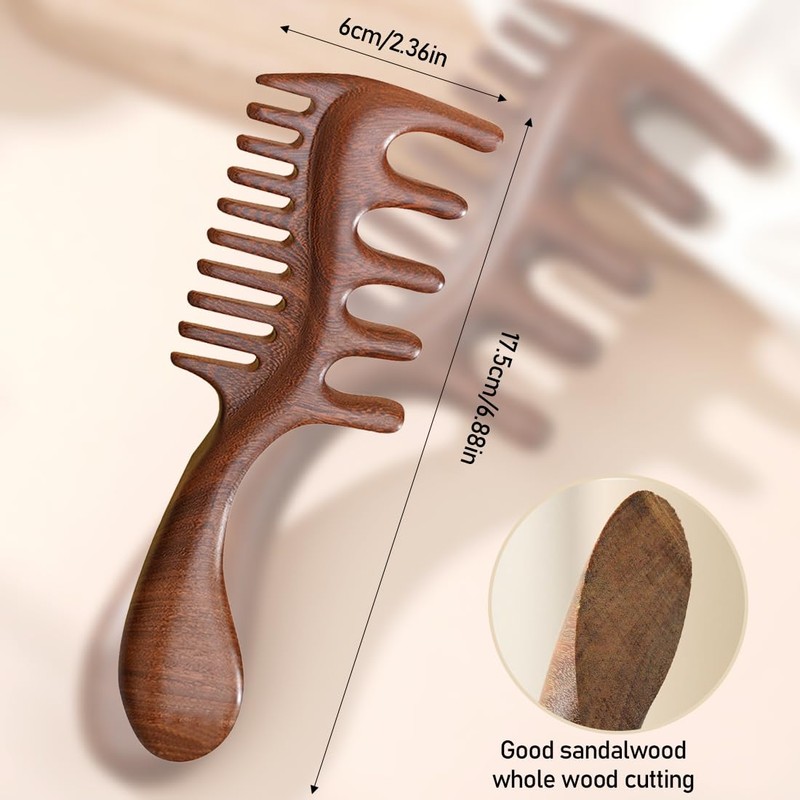 ZORVYN Natural Sandalwood Multi Wide Tooth Comb - Meridian Massage