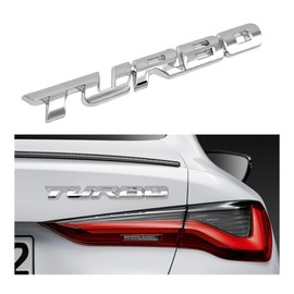 2PCS Turbo Car Emblem Decal, 3D Metal Fender Logo Badge Sticker, Zinc Alloy Auto Front Hood Side Body Emblem Sticker, Universal Exterior Decor Car Accessories for SUV Truck (Silver)