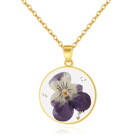 Pansy Pressed Wildflower Necklace | Birth Month Real Flower Necklace | Violet Necklace | Hand Pressed | February Month Flower | Bridesmaid | Gift for her | Birthday | 45 cm