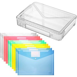 Grand Caja de archivos de almacenamiento,Con 1 caja（con asa）y 10 Sobres de Plástico tamaño Carta A4,Para documentos, revistas, cajas de documentos