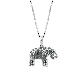 Vanbelle Sterling Silver Jewelry - Rhodium Plated with 925 Stamp - Elephant Charm Pendant Necklace - Elegant Handcrafted Necklace for Women - Chain 18" Long + 2" Extender