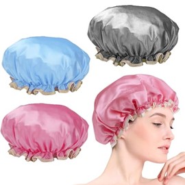 Gorros de Baño 3 Paquetes,Gorros de baño impermeable satinado para mujer, Gorra de Bano Mujer Reutilizable para Bañarse y Dormir Cabello Rizado